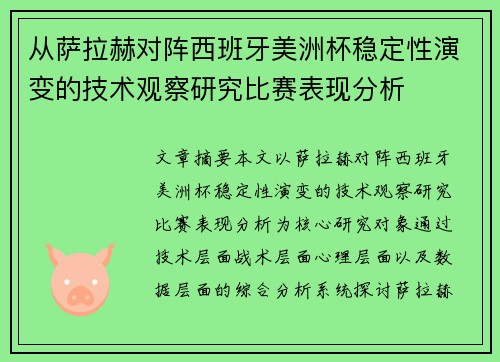 从萨拉赫对阵西班牙美洲杯稳定性演变的技术观察研究比赛表现分析